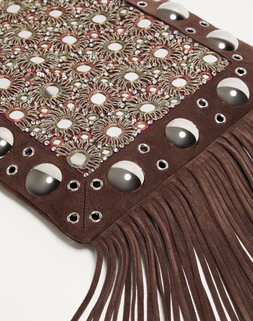 Valentino Garavani - Valentino Garavani Nellcôte Embroidered Shoulder Bag - Testa Di Moro - Man - Shoulder Bags