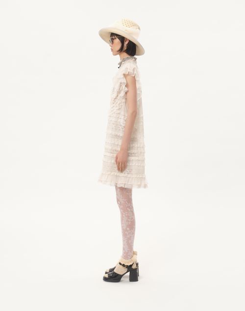 Valentino - Vestido Corto De Lino Ligero Bordado - Marfil - Mujer - Vestidos