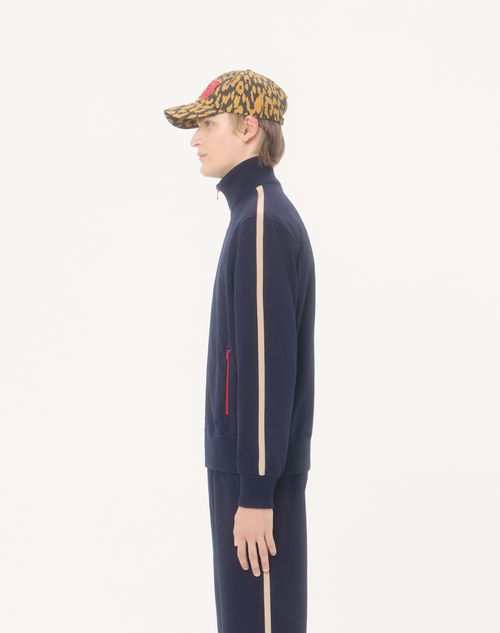 Valentino - Valentino Acetate Sweatshirt With Vlogo Signature Embroidery And Contrasting Zipper - Navy/beige - Man - T-shirts And Sweatshirts