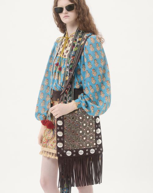 Valentino Garavani - Valentino Garavani Nellcôte Embroidered Shoulder Bag With Fringes - Multicolor/testa Di Moro - Woman - Shoulder Bags