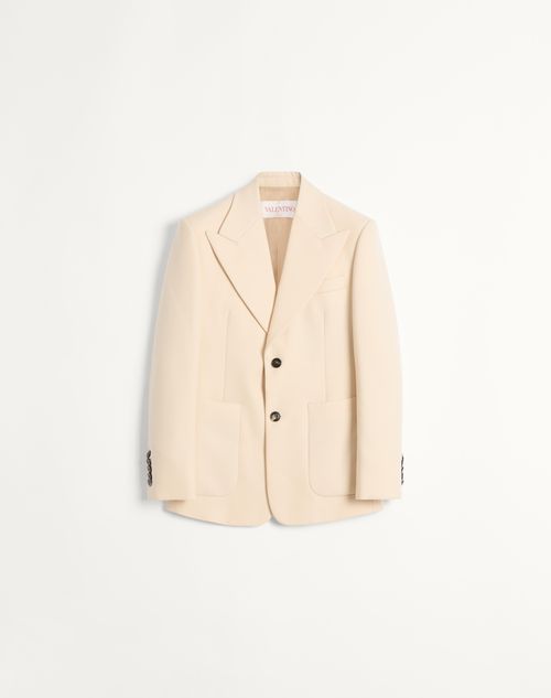 Valentino Single-breasted Wool Gabardine Jacket In Butter
