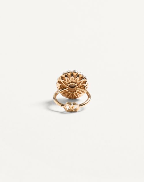 Valentino Garavani - Vlogo Signature Ring Aus Metall, Emaille Und Kristallen - Gold/blau - Frau - Schmuck Und Uhren