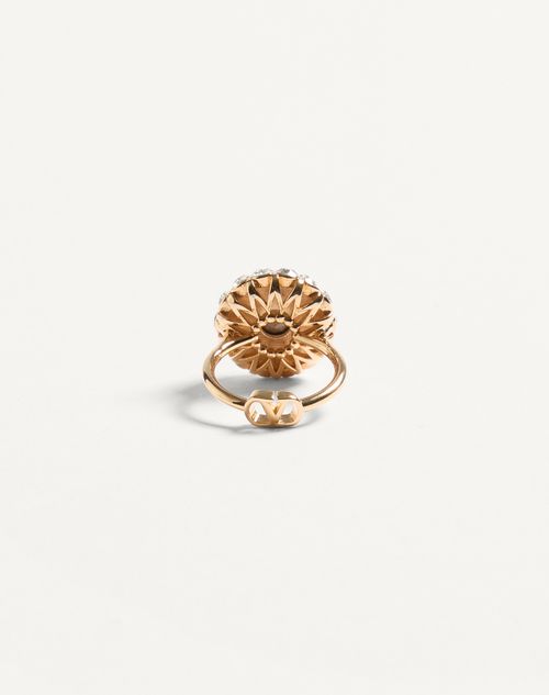 Valentino Garavani - Vlogo Signature Ring In Metal, Enamel And Crystals - Gold/blue - Woman - Jewelry
