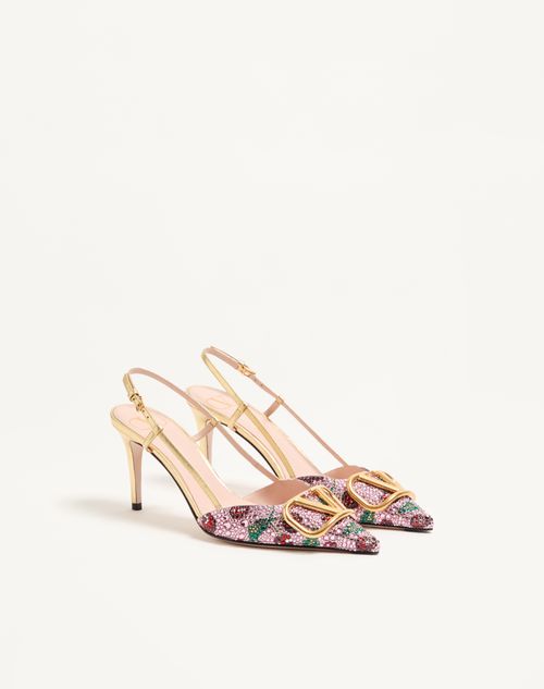 Valentino Garavani - Zapato Vlogo Signature Con Tira Trasera, Bordado Cherryfic Y Tacón De 80 mm - Multicolor - Mujer - Salones