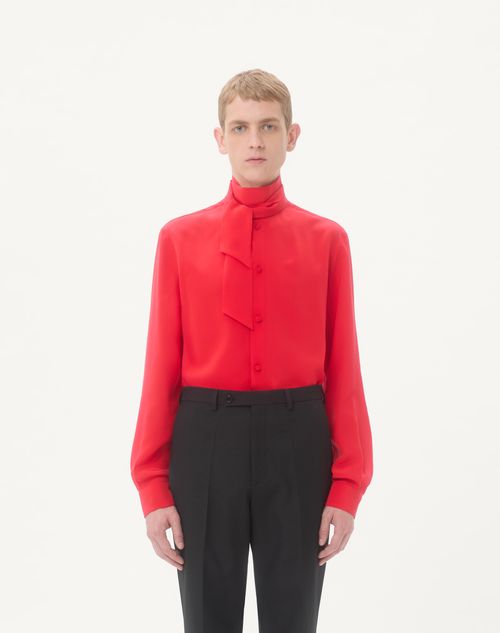Valentino - Valentino Crepe De Chine Silk Shirt With Scarf Collar - Red - Man - Shirts