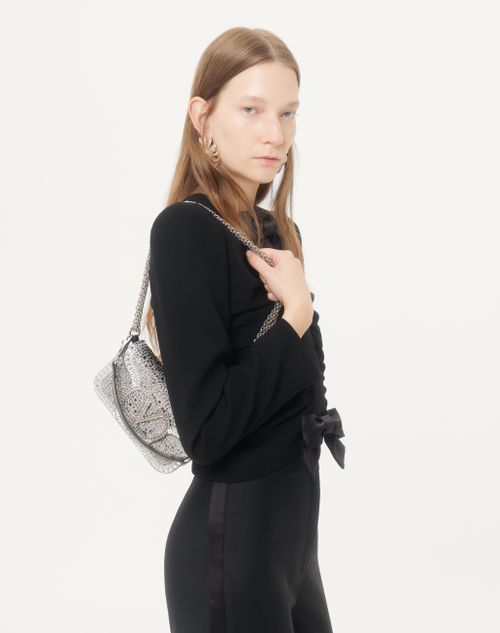 Valentino Garavani - Valentino Garavani Locò Small Shoulder Bag With Rhinestones - Crystal - Woman - Shoulder Bags