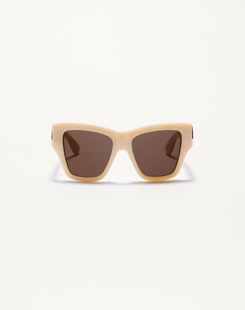 Valentino - Rectangular Acetate Sunglasses - Ivory/brown - Woman - Eyewear