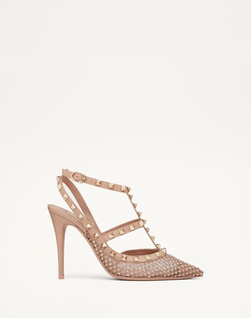 Valentino Garavani Rockstud Mesh Pump With Crystals And Straps 100mm Woman Rose Cannelle 40 In Rose Cannelle