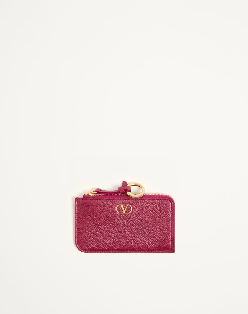 Valentino Garavani Vlogo Signature Zip-around Charm Cardholder In Grainy Calfskin In Insolent