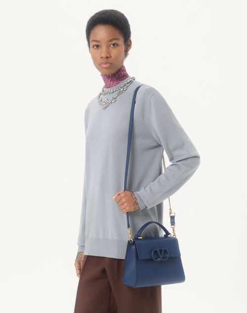 Valentino Garavani - Valentino Garavani Vsling Small Handbag In Grainy Calfskin - Blue - Woman - Top Handle Bags