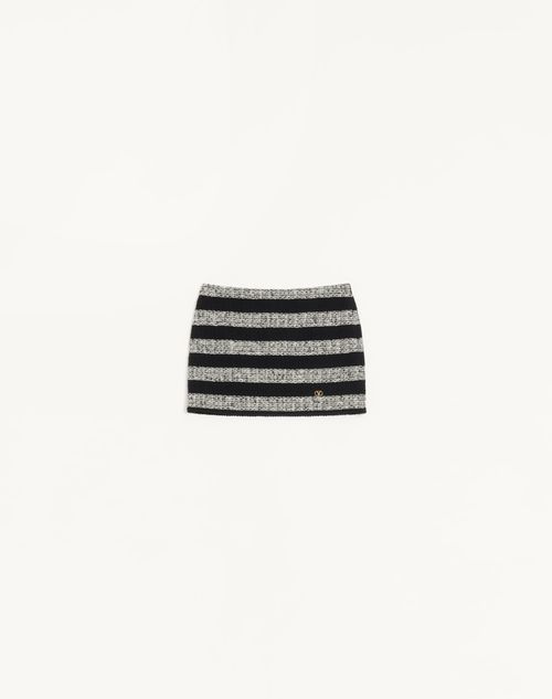 Valentino Mini Skirt In Maxi Stripe Tweed Woman Ivory/black 40