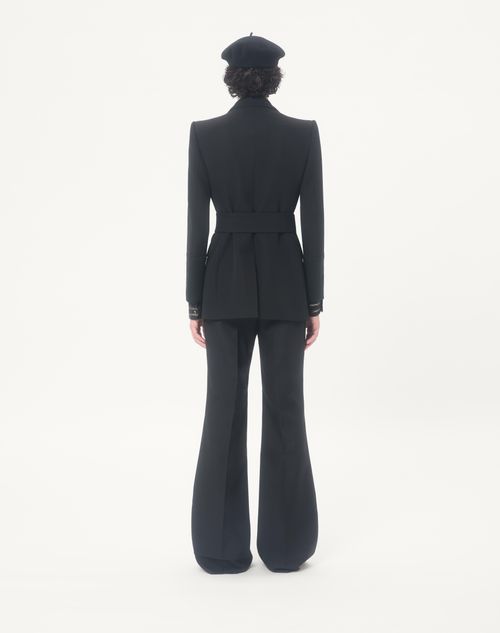 Valentino - Valentino Embroidered Belted Jacket In Grain De Poudre Wool - Black - Man - Coats And Blazers