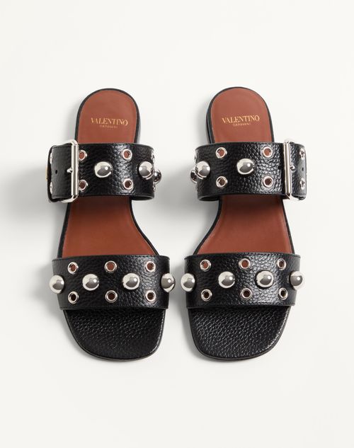 Valentino Garavani - Nellcôte Slide Sandal In Grainy Calfskin - Black - Woman - Slides And Thongs