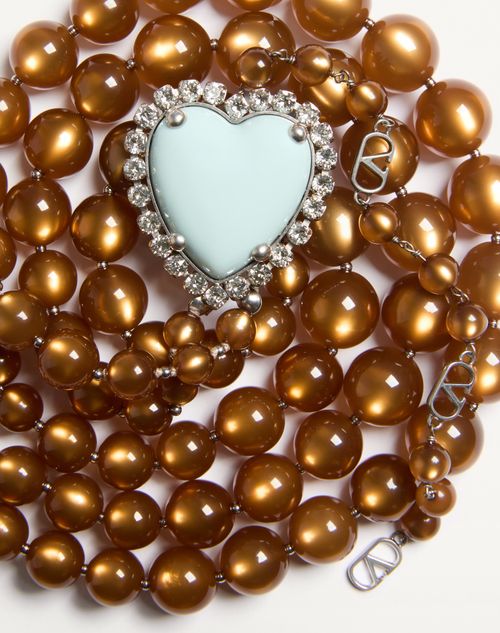 Valentino Garavani - Coeur Hyperbole Necklace In Metal, Resin And Crystals - Brown - Woman - Fashion Jewelry