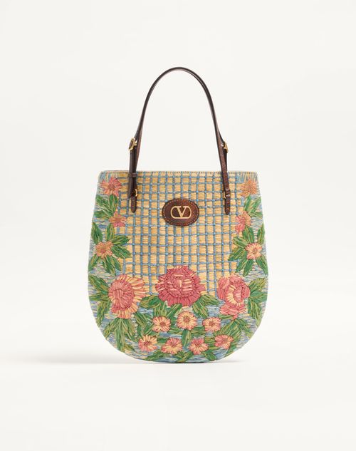Valentino Garavani - Valentino Garavani Panier De Fleurs Small Embroidered Raffia Shopping Bag - Multicolor - Woman - Totes