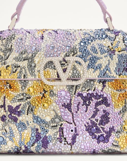 Valentino Garavani - Valentino Garavani Mini Vsling Handbag With Flowerism Rhinestone Motif And Jewel Logo - Lilac - Woman - Top Handle Bags