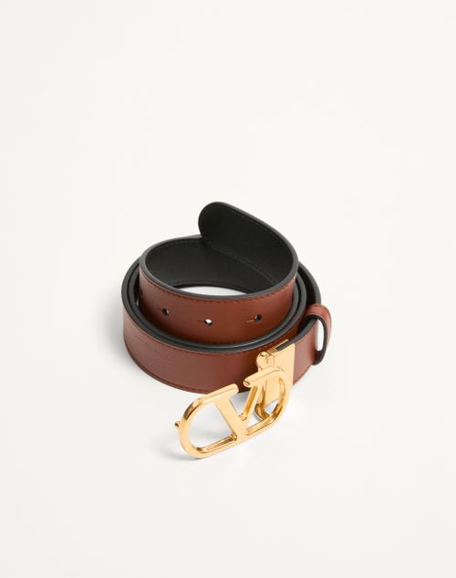 Valentino Garavani - Vlogo Signature Reversible Shiny Calfskin Belt - 30mm / 1.2 In. - Black/deep Caramel - Woman - Belts