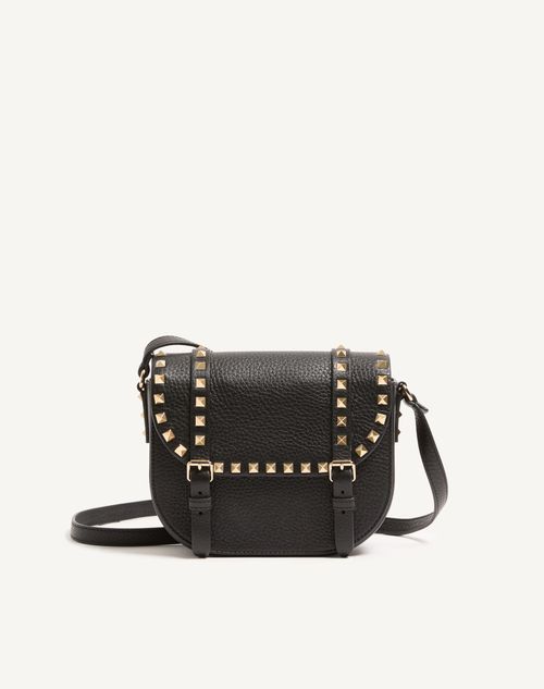 Valentino Garavani - Petit Sac Porté Épaule Valentino Garavani Rockstud En Cuir De Veau Grainé - Noir - Femme - Sacs Porté Épaule