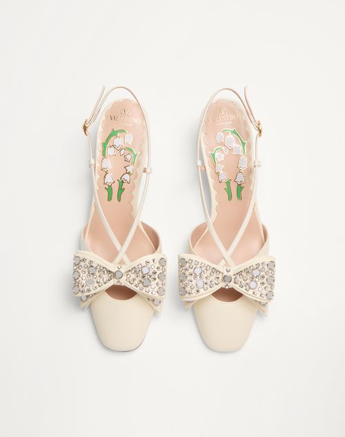 Valentino Garavani - Bowow Slingback Pumps In Kidskin With Mirrors And Crystals 45mm - Ivory/silver - Woman - Pumps
