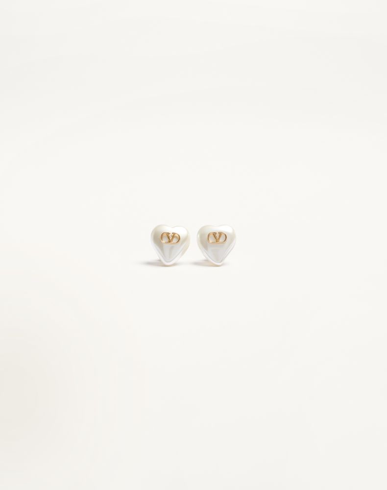 Valentino Garavani Women's Gold/Cream Vlogo Signature Metal And Pearl Earrings Woman Uni