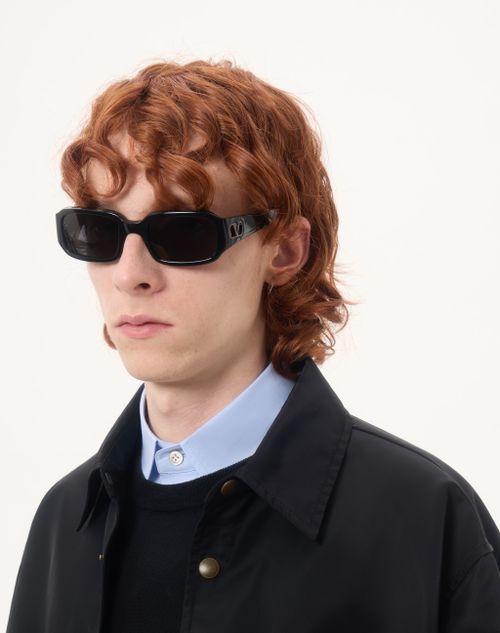 Valentino - Rechteckige Acetat-brille - Schwarz/grau - Unisex - Sonnenbrillen