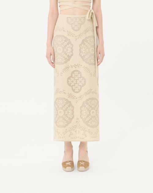 Valentino - Midi Skirt In Floral Stamp Blanket - Ecru/silver - Woman - Skirts