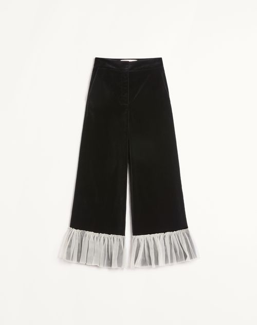 Valentino - Cotton Velvet Trousers - Black/ivory - Woman - Trousers And Shorts