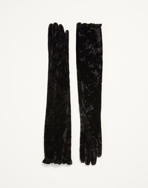 Valentino Garavani - Vlogo Signature Long Chenille Gloves - Black/gold - Woman - Hats And Gloves