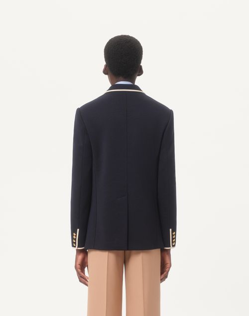 Valentino - Double-breasted Wool Jacket With Vg Patch - Night - Man - Coats And Blazers