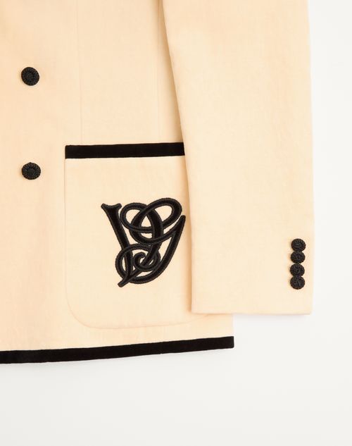 Valentino - Valentino Double-breasted Jacket In Washed Cotton And Linen Velvet With Vg Embroidery - Cream - Man - Coats And Blazers
