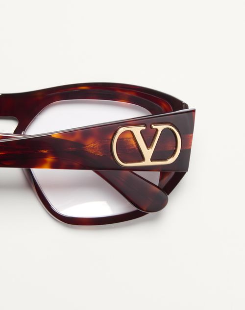 Valentino - Rectangular Acetate Frame - Brown - Unisex - Eyewear