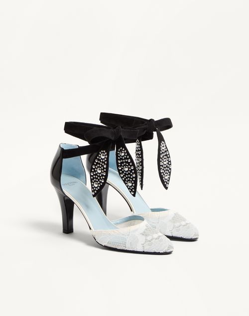 Valentino Garavani - Foliefoliage Pumps In Abrasive Calfskin And Lace 85mm - Ivory/nude/black - Woman - Pumps