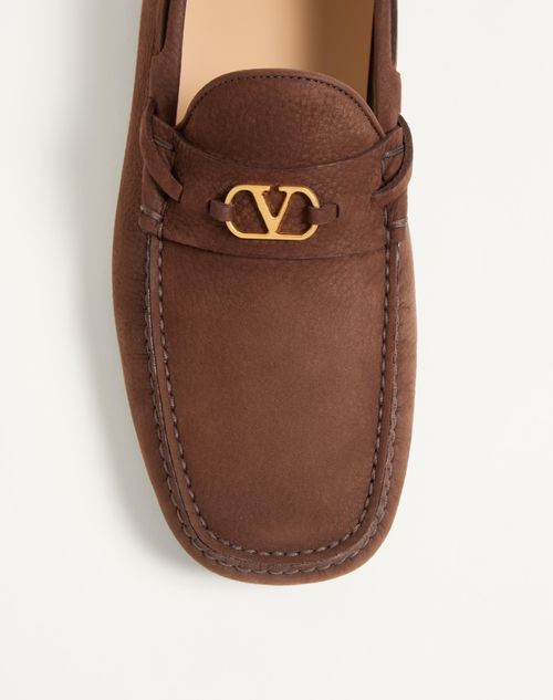 Valentino Garavani - Driver Fastaway Loafer In Deerskin Suede - Bark Brown - Man - Loafers And Driver