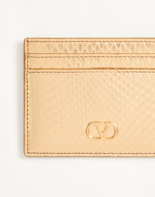 Valentino Garavani - Valentino Garavani Vlogo Signature Cardholder In Laminated Ayers - Antique Brass - Woman - Wallets And Small Leather Goods