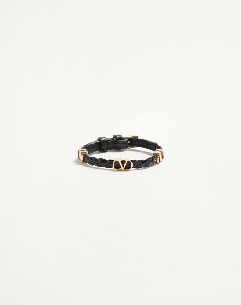 Valentino Garavani Women's Black Vlogo Signature Braided Calfskin Bracelet Woman Uni