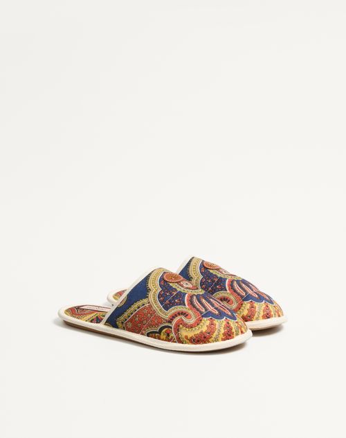 Valentino Garavani - Ta Chambre Slide In Voyage Imaginaire Denim Fabric - Multicolor/ivory - Man - Sandals