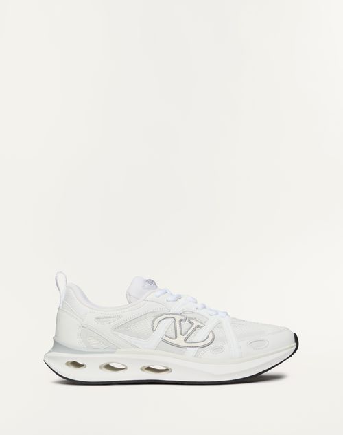 Shop Valentino Garavani Vlogo Easyjog Calfskin And Fabric Sneaker Woman White/pastel Grey 38.5 In ホワイト/アイボリー/グレー