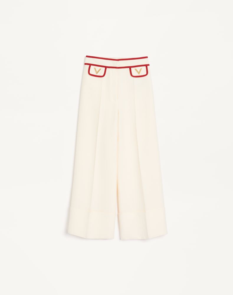 Valentino Women's Ivory/Red Crepe Couture Trousers Woman 48
