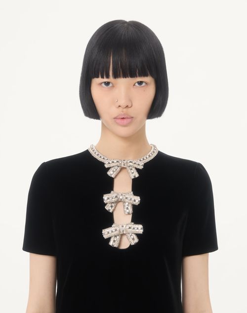 Valentino - Short Dress In Embroidered Sablé Velvet - Black/silver - Woman - Dresses