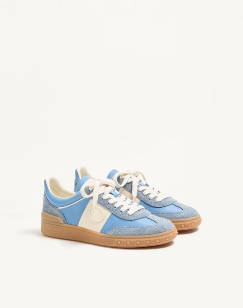 Valentino Garavani - Upvillage Sneaker In Crust Leather With Nappa Calfskin Leather Band - Grey/azure - Woman - Sneakers