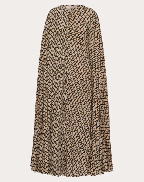 Valentino Cape-effect Pleated Printed Silk Crepe De Chine Midi Dress In Beige/black