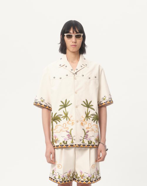 Valentino - Cotton Canvas Shirt With Floral Embroidery - Shell - Man - Shirts