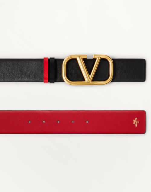 Valentino Garavani - Reversible Vlogo Signature Belt In Glossy Calfskin 40 Mm - Black/pure Red - Woman - Accessories