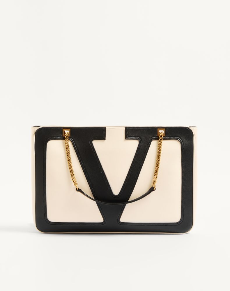 Valentino Garavani Women's Butter/Black Viva Superstar Medium Nappa Leather Shopping Bag Woman Uni