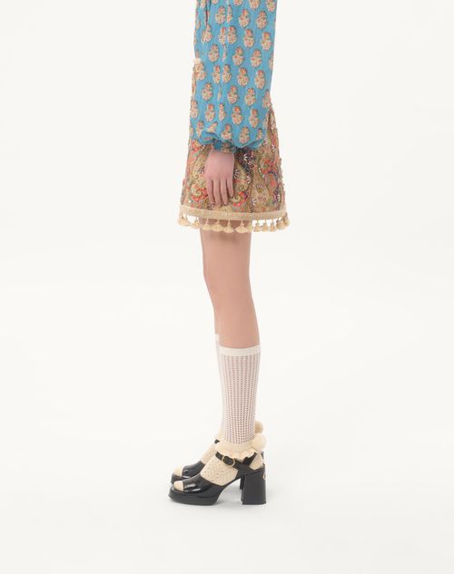 Valentino - Embroidered Skirt On Piquet With Paisley Voyage Imaginaire Print - Multicolor - Woman - Skirts