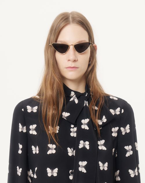 Valentino - Camicia Valentino In Crepe De Chine Stampa Butterflow - Nero/vaniglia - Donna - Camicie E Top