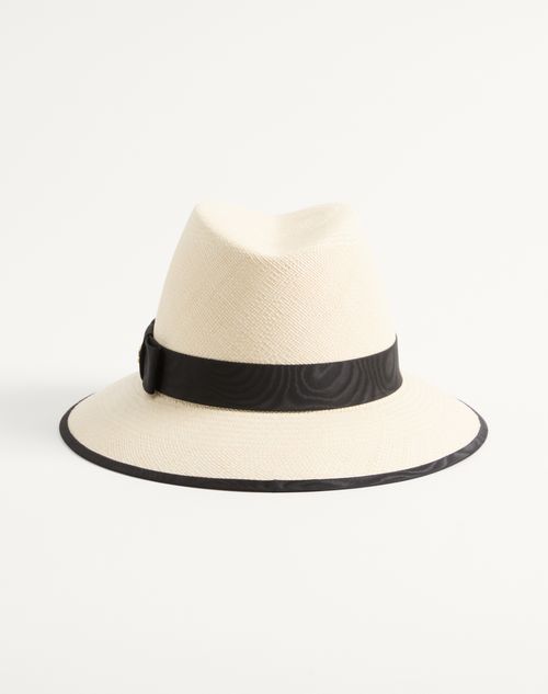 Valentino Garavani - Cappello Vlogo Signature In Paglia Con Nastro In Moire' - Naturale/nero - Donna - Cappelli E Guanti