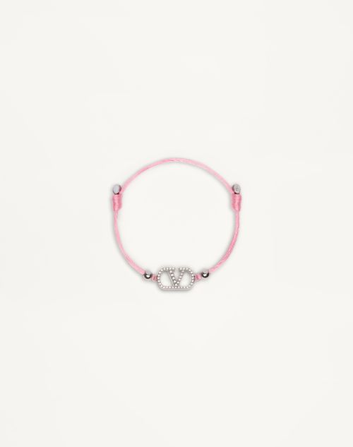 Valentino Garavani - Vlogo Signature Valentino Garavani Cotton Bracelet - Pink/crystal - Woman - Jewelry