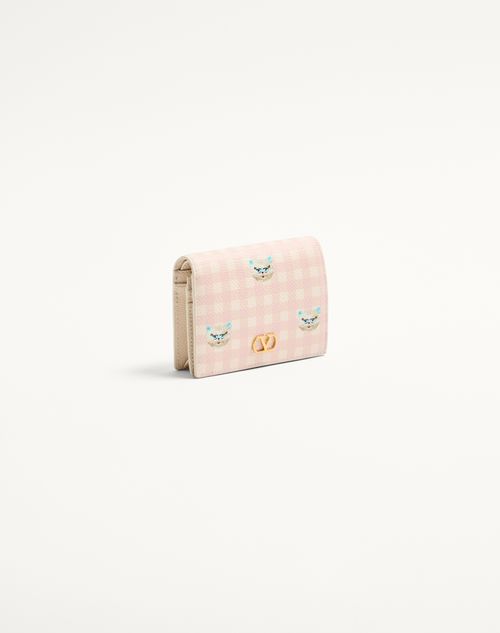 Valentino Garavani - Vlogo Signature Wallet In Le Chat De La Maison Grainy Calfskin - Pink/ivory - Woman - Wallets And Small Leather Goods