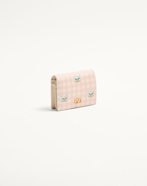 Valentino Garavani - Vlogo Signature Wallet In Le Chat De La Maison Grainy Calfskin - Pink/ivory - Woman - Wallets And Small Leather Goods